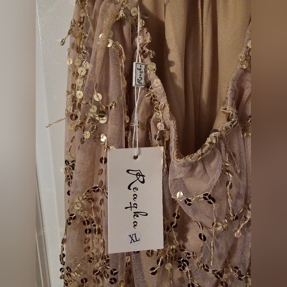 REAQKA Champagne Spaghetti Strap Sequined Romper (BNWT) - Picture 8 of 10
